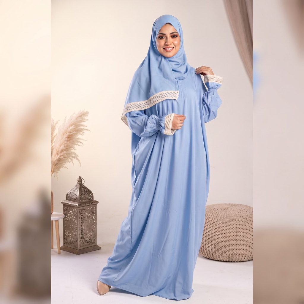 إسدال Noor Veil دانتيل سماوي فاتح